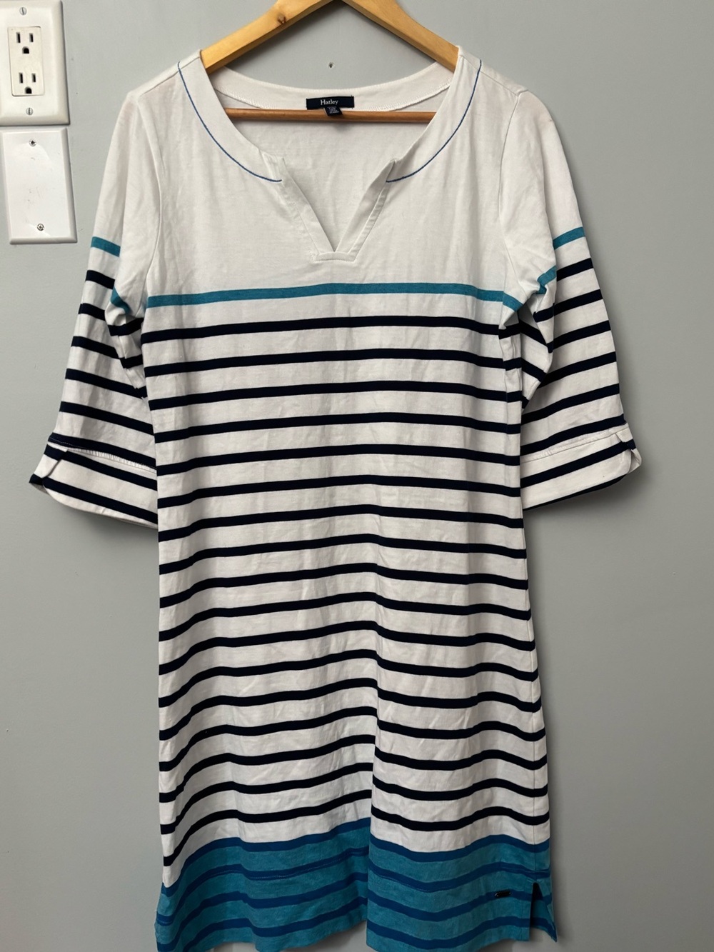 Hatley White Tunic with Navy and Teal Stripes